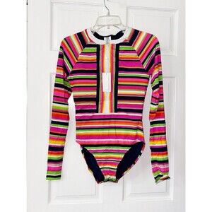 Trina Turk Striped Paddle Suit Rash Guard Medium Swimsuit MSRP: $182.00